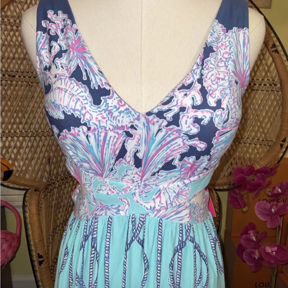 Lilly Pulitzer Marcia Maxi Dress 🦄 Aqua A Frayed Knot Size 2 - Picture 6 of 14